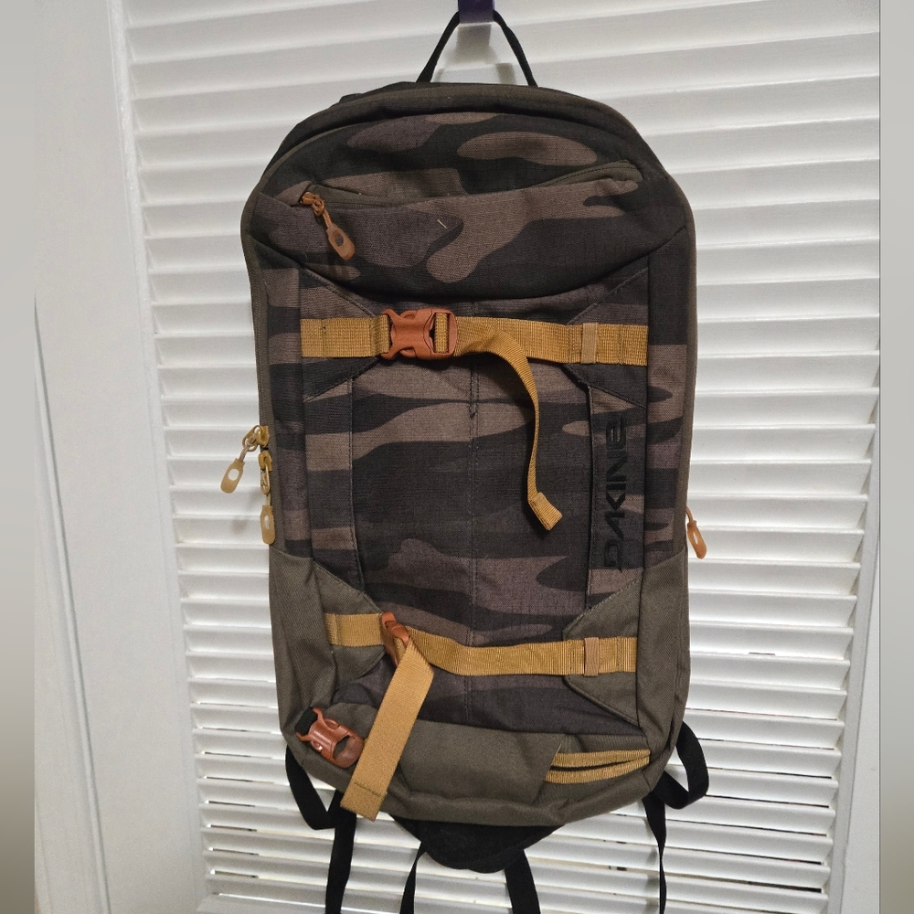 Dakine Camouflage Backpack with Yellow and Brown Accents